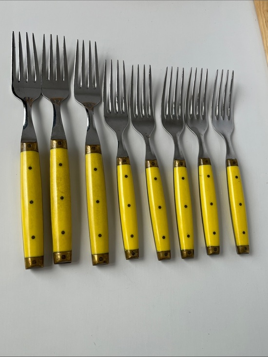 Bonniers Other - Vintage Bonniers France Yellow Handle Fork Set Brass Accent French Flatware